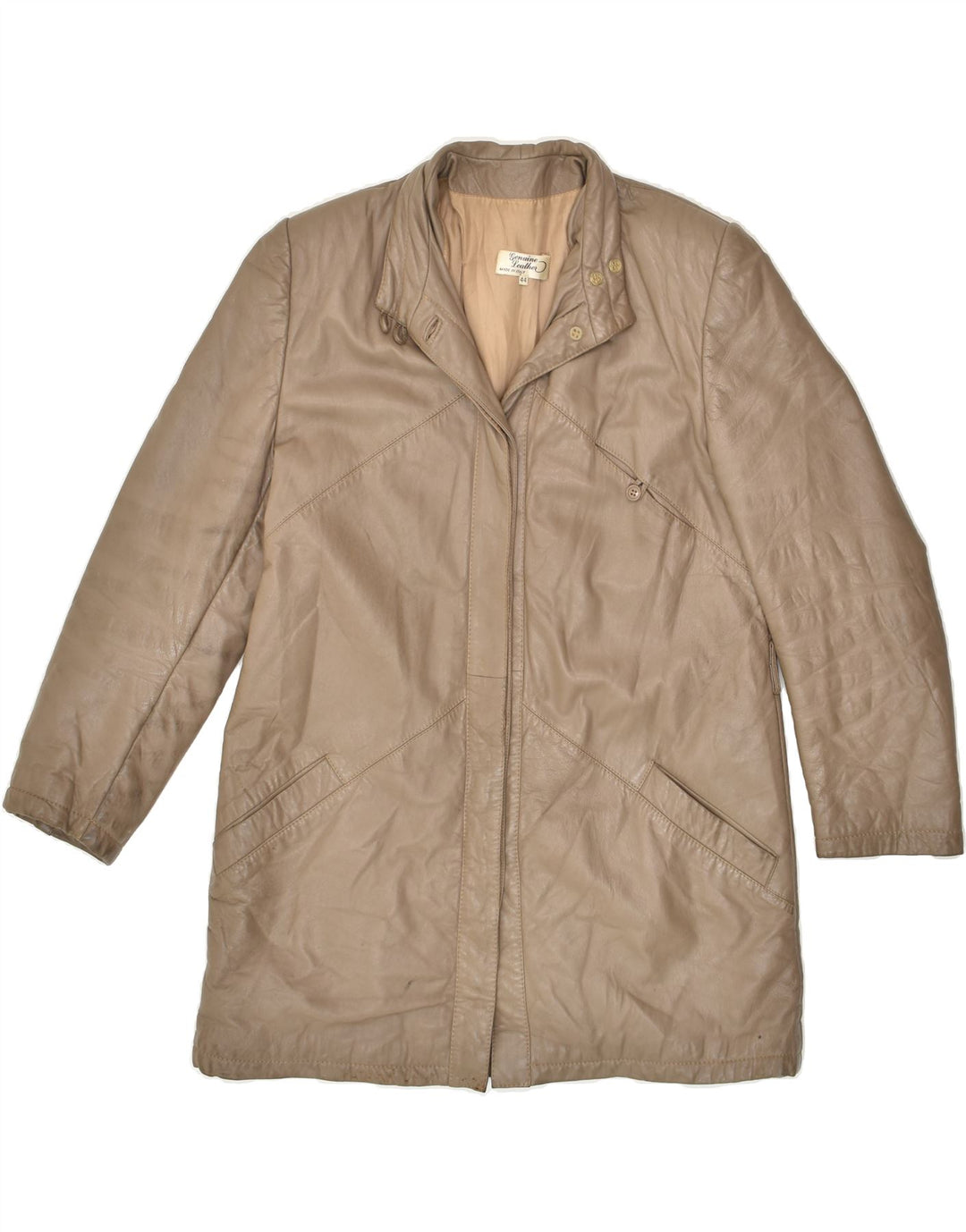 VINTAGE Womens Leather Coat IT 44 Medium Beige Leather | Vintage Vintage | Thrift | Second-Hand Vintage | Used Clothing | Messina Hembry 