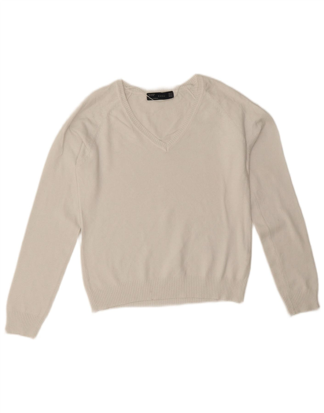 Maglione Zara da donna con scollo a V UK 12 cotone bianco medio