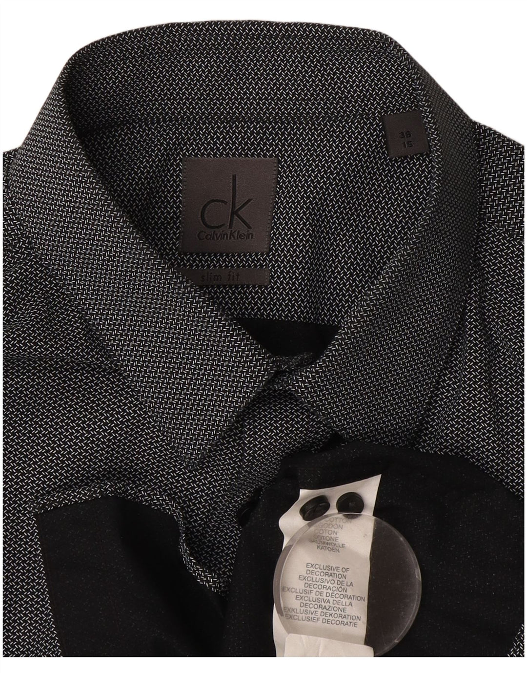 Camicia slim fit da uomo Calvin Klein taglia 38 15 cotone medio nero a spina di pesce