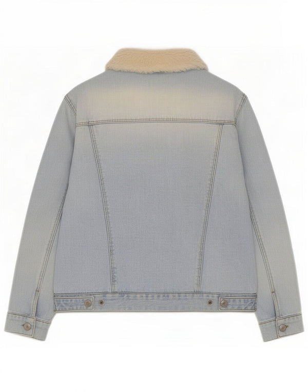 Topshop Giacca da donna in denim Sherpa UK 10 Small Blu Colourblock Cotton