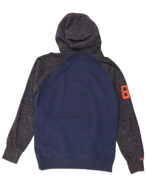 Felpa con cappuccio grafica da uomo Superdry Large in cotone color block blu navy