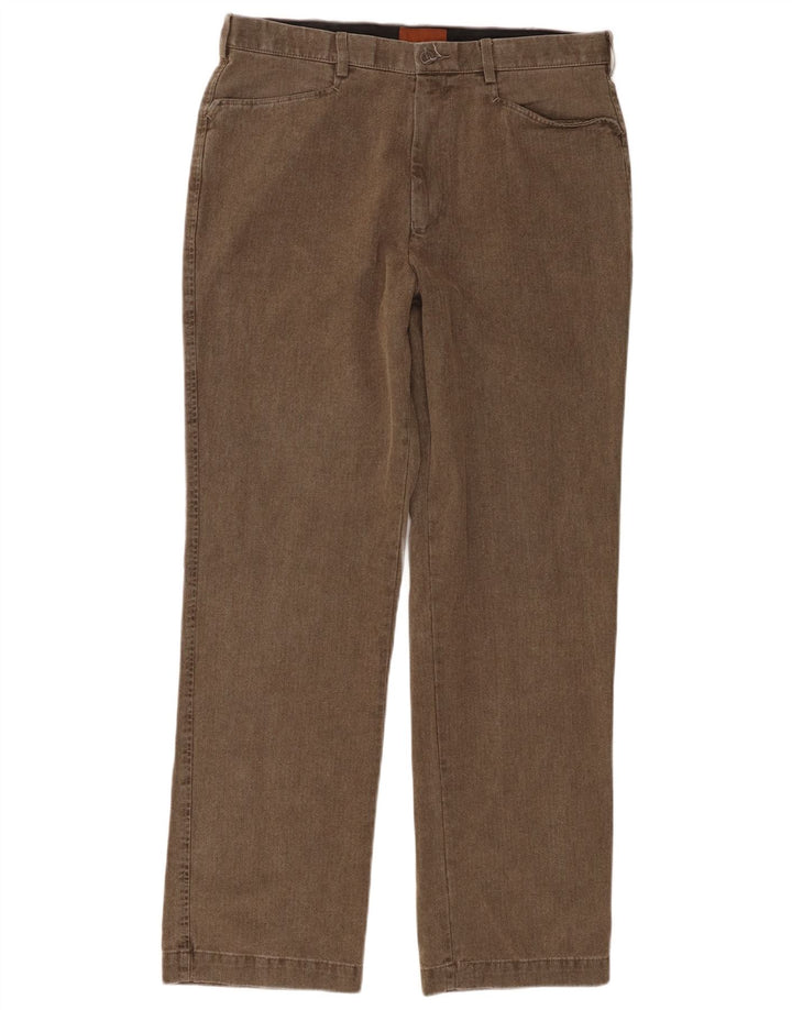 Pantaloni casual dritti da uomo Marks & Spencer W34 L31 Marrone a spina di pesce