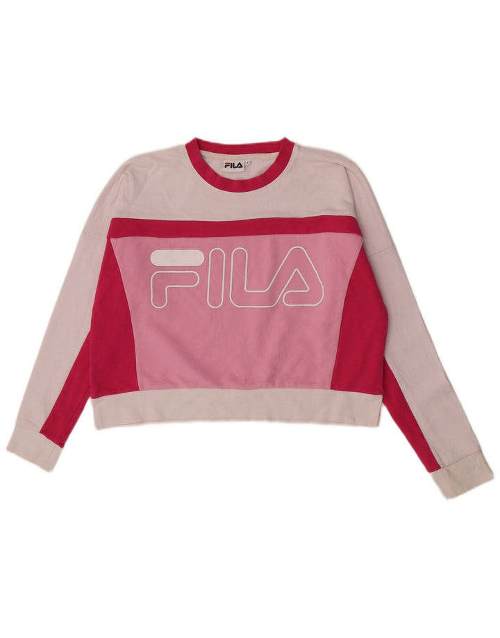 Felpa corta oversize da donna Fila, maglione UK 10 Small Pink Colourblock