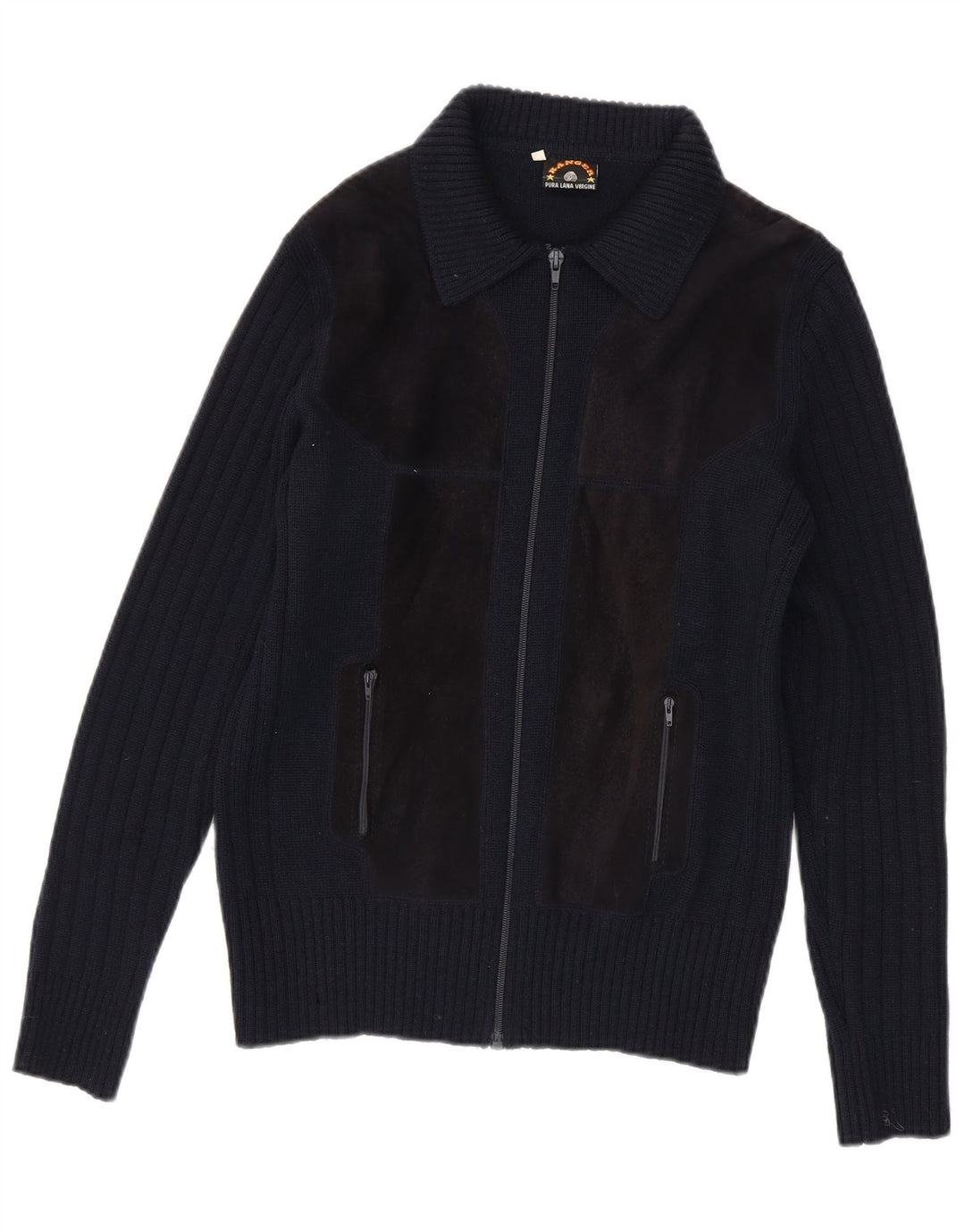 Maglione cardigan da uomo Ranger IT 50 Lana vergine color block blu navy medio
