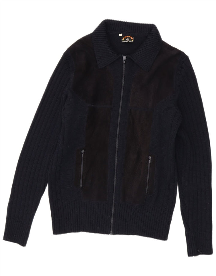 Maglione cardigan da uomo Ranger IT 50 Lana vergine color block blu navy medio