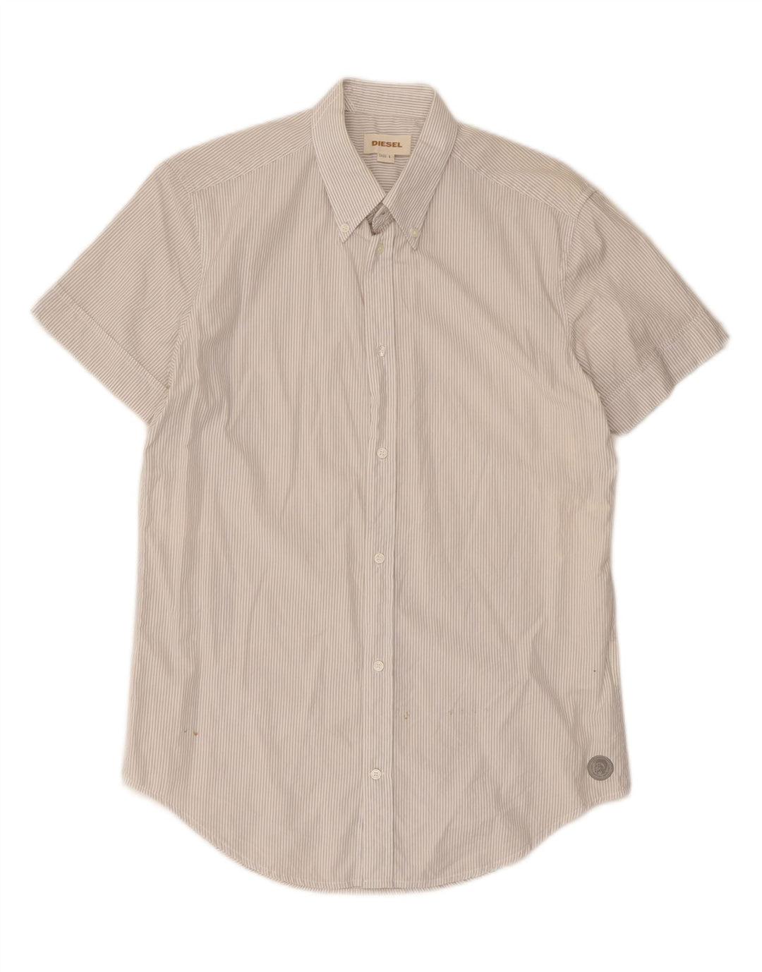 Camicia da uomo a maniche corte Diesel Large in cotone gessato bianco