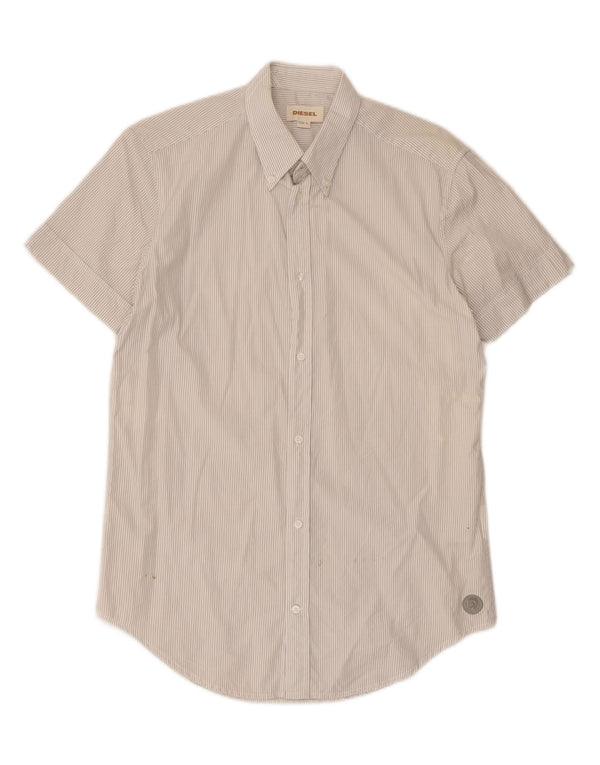 Camicia da uomo a maniche corte Diesel Large in cotone gessato bianco