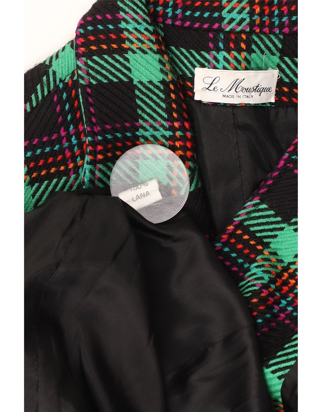 Giacca blazer vintage da donna a 2 bottoni UK 16 grande lana a quadri verdi