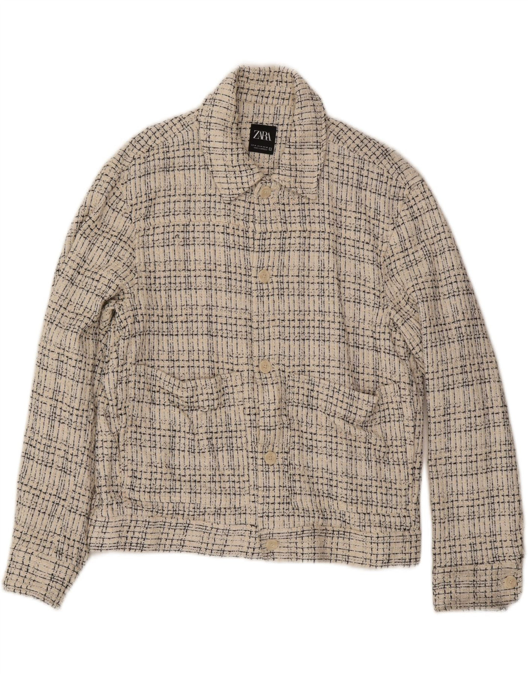 Giubbotto bomber da uomo Zara UK 38 cotone a quadri bianco sporco medio