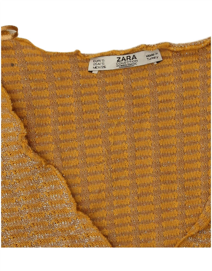 Top corto da donna Zara in camicetta UK 10 piccolo in poliestere chiazzato giallo