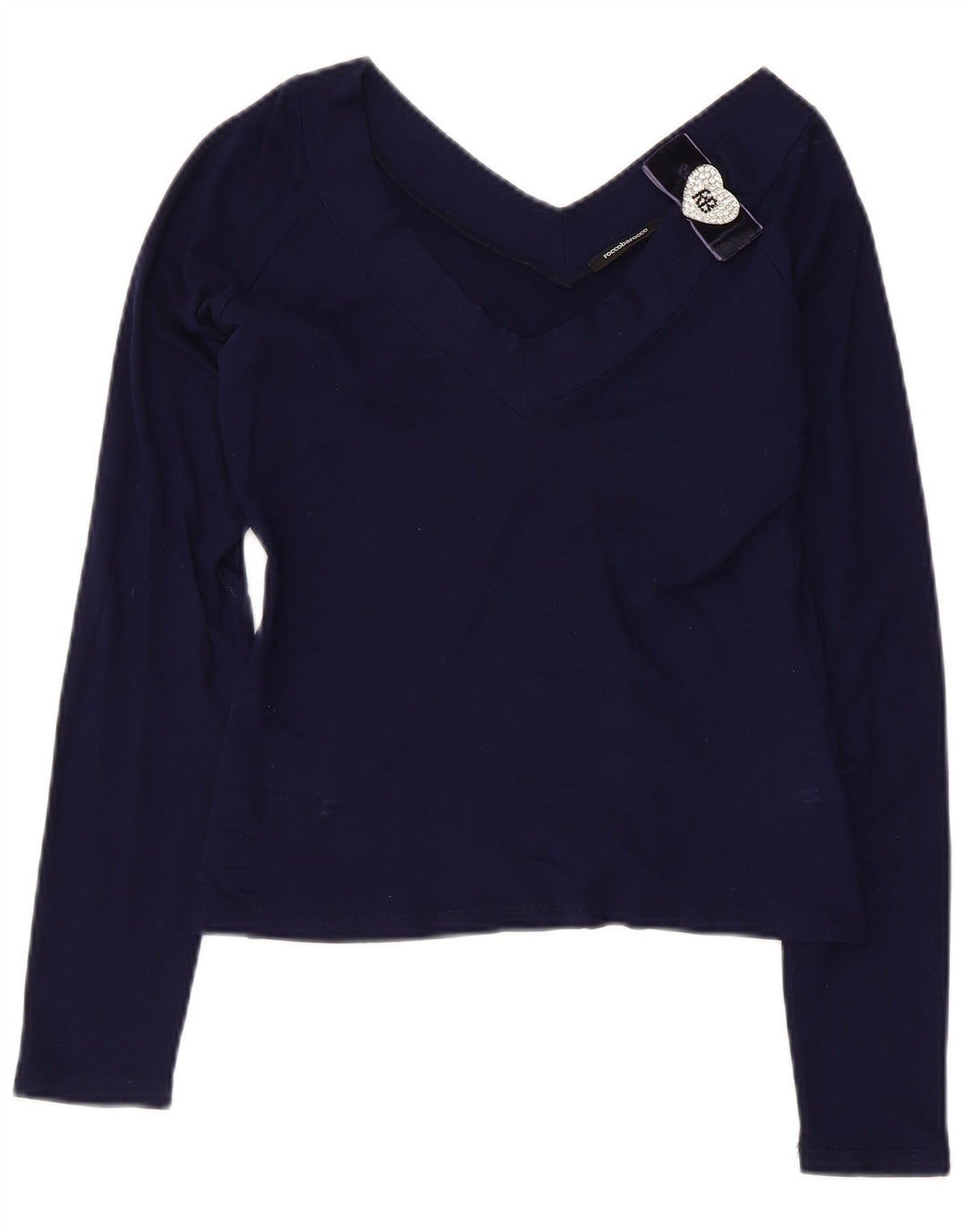 ROCCOBAROCCO Top corto da donna a maniche lunghe US 8 medio blu navy in viscosa