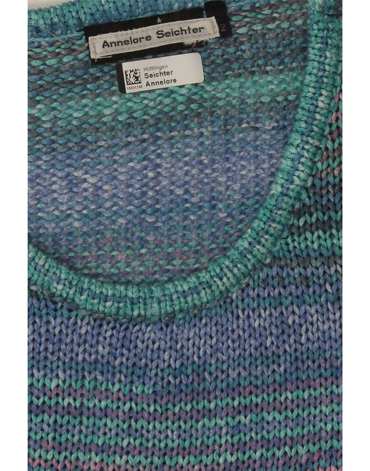 Maglione maglione girocollo da donna vintage IT 42 a righe multicolori medie