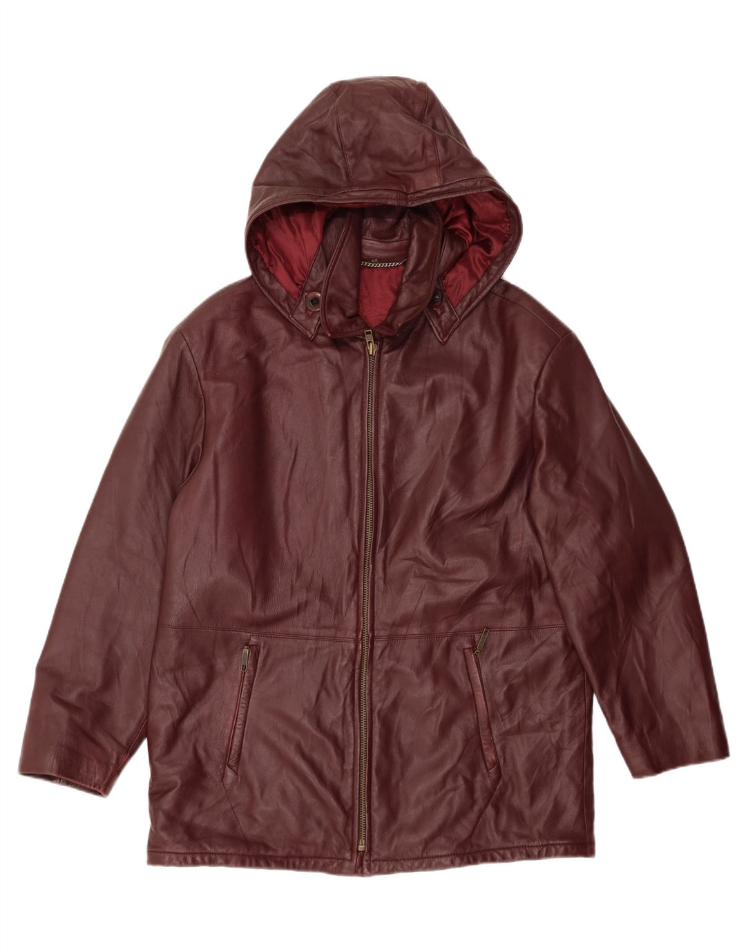 Giacca in pelle da donna con cappuccio VINTAGE IT 48 XL Pelle Bordeaux