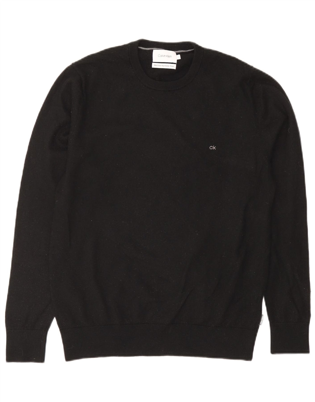 Maglione maglione girocollo da donna Calvin Klein UK 16 grande lana nera