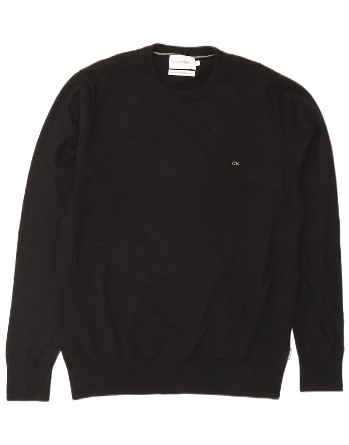 Maglione maglione girocollo da donna Calvin Klein UK 16 grande lana nera