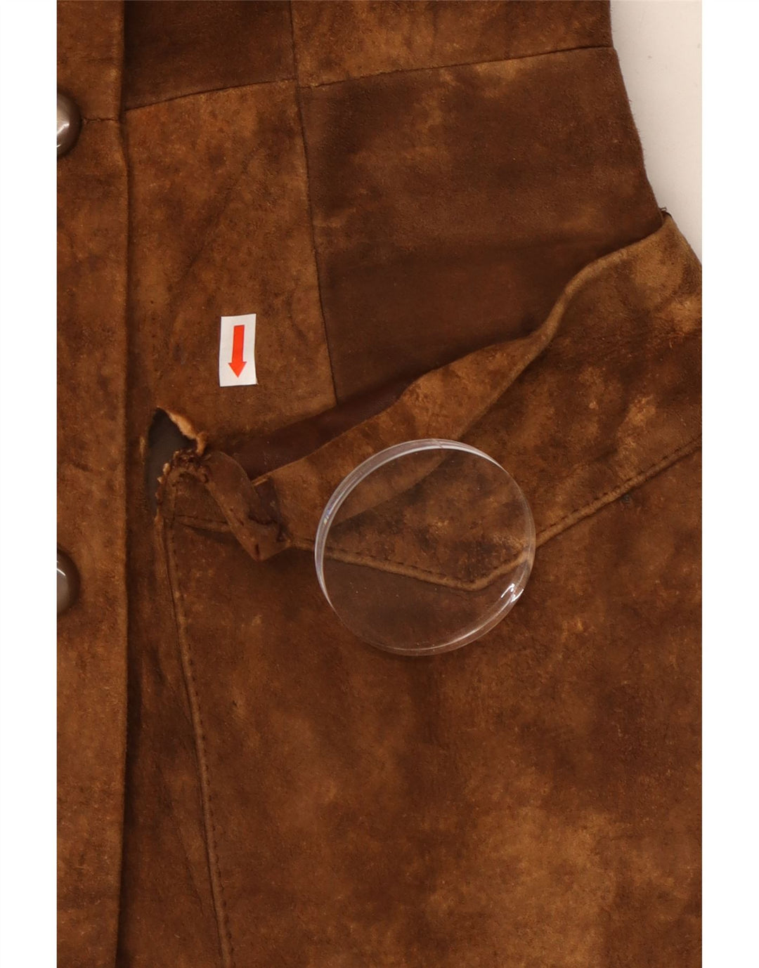 Soprabito vintage in pelle scamosciata da donna UK 10 piccolo marrone