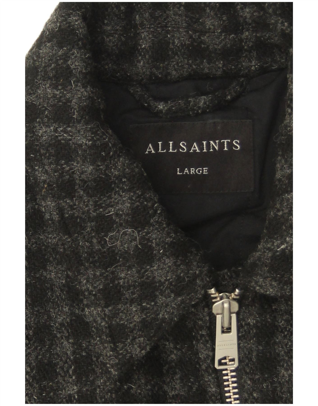 Giubbotto bomber da uomo All Saints UK 40 lana a quadri grigi grandi