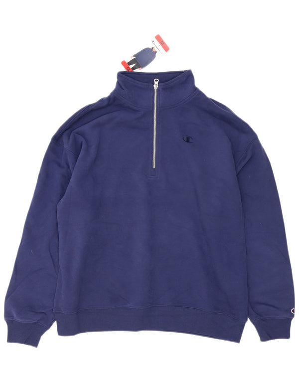 Felpa Champion da uomo con collo con zip, maglione medio, cotone blu navy