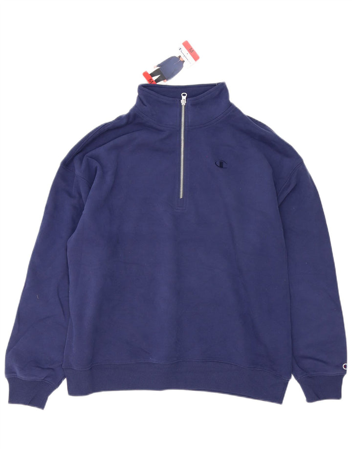 Felpa Champion da uomo con collo con zip, maglione medio, cotone blu navy