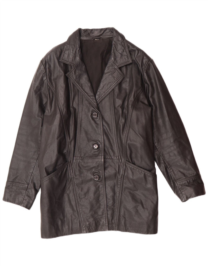 Cappotto oversize in pelle da donna VINTAGE UK 18 XL in pelle nera