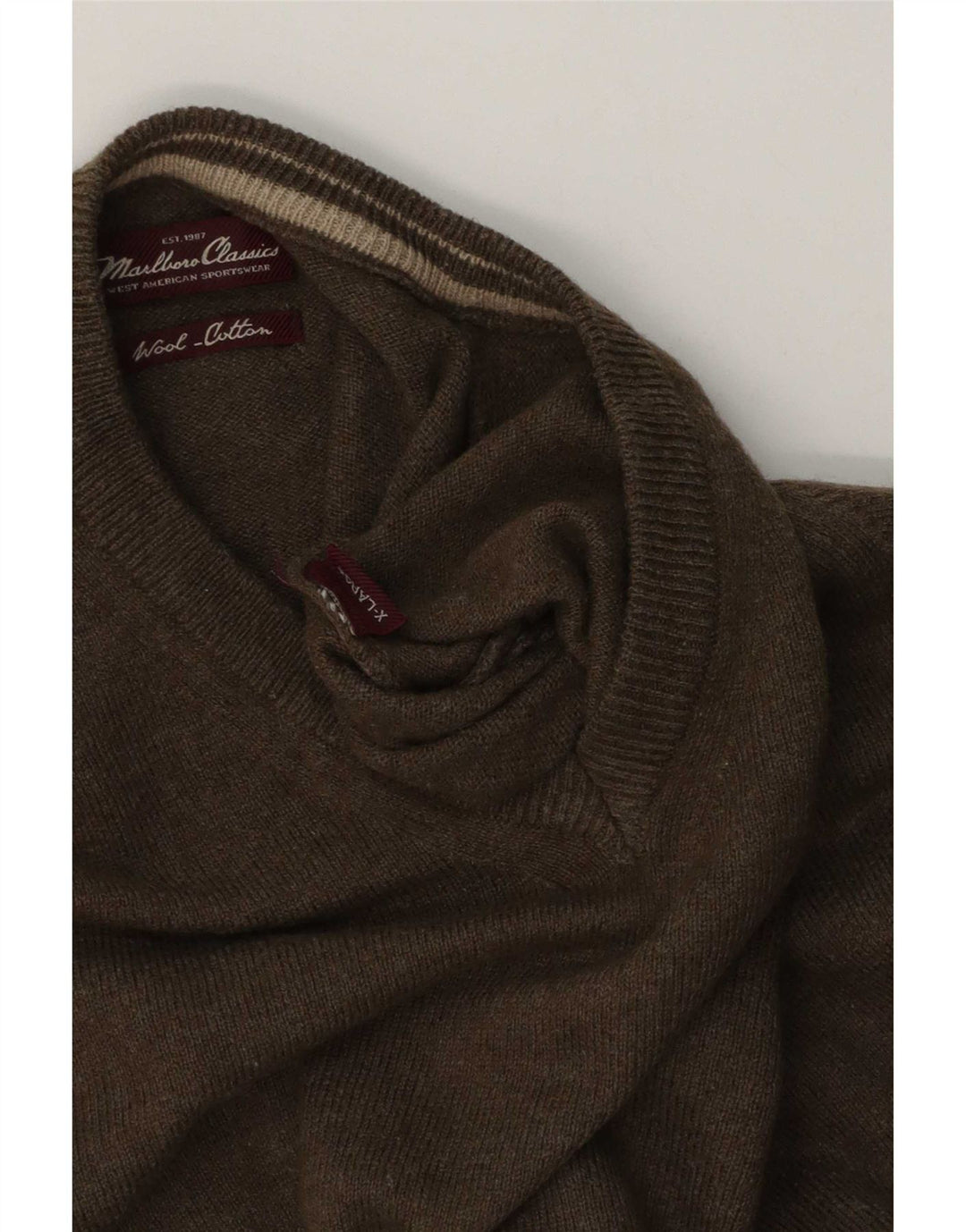 Marlboro Classics Maglione da uomo con scollo a V XL in lana kaki