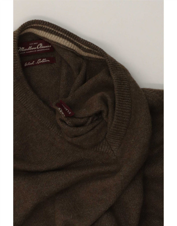 Marlboro Classics Maglione da uomo con scollo a V XL in lana kaki