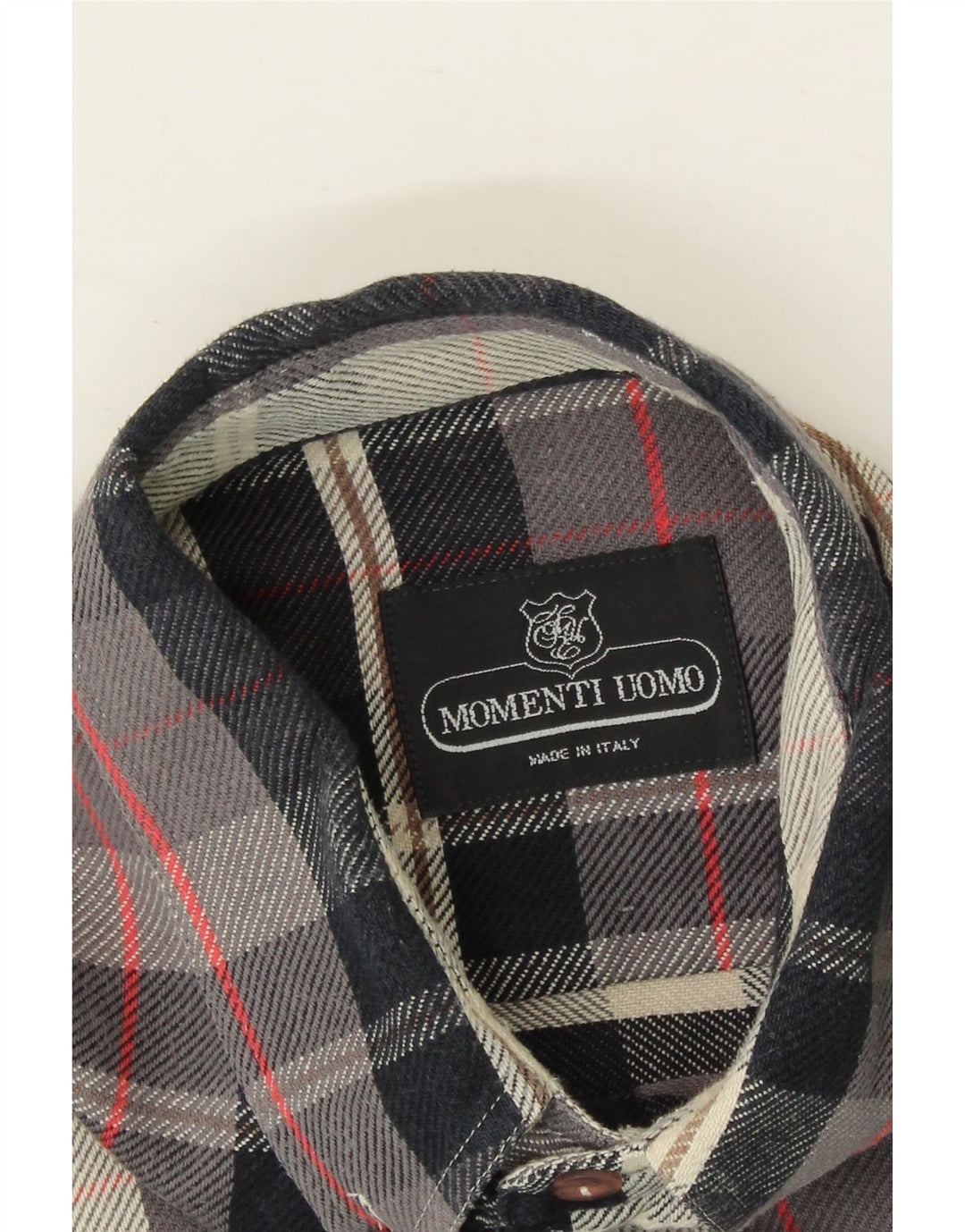 MOMENTI Mens Flannel Shirt Medium Grey Check Vintage Momenti and Second-Hand Momenti from Messina Hembry 