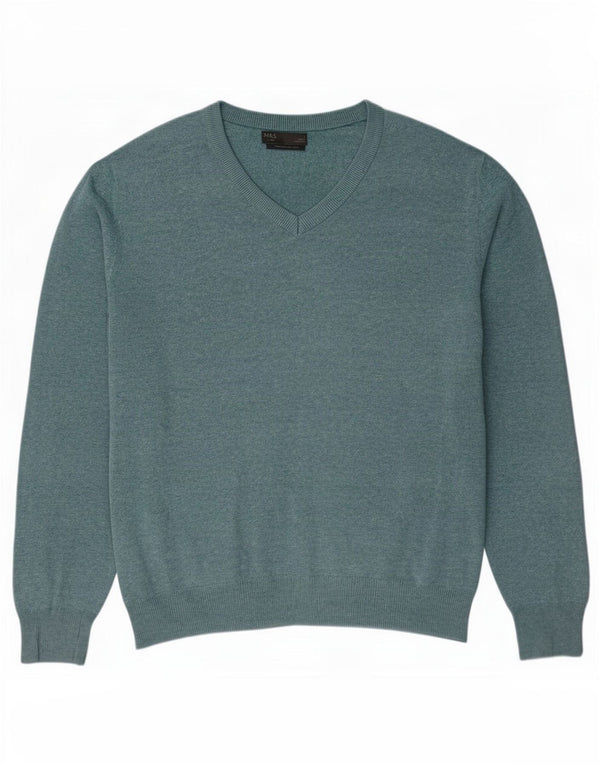 Marks & Spencer Maglione da uomo con scollo a V grande in cotone screziato blu