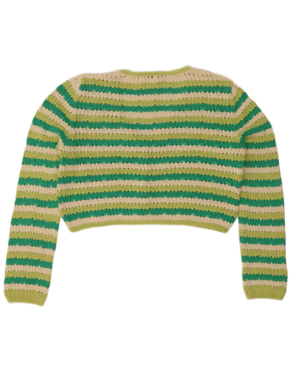 Maglione cardigan corto da donna Zara UK 16 cotone a righe verdi grandi