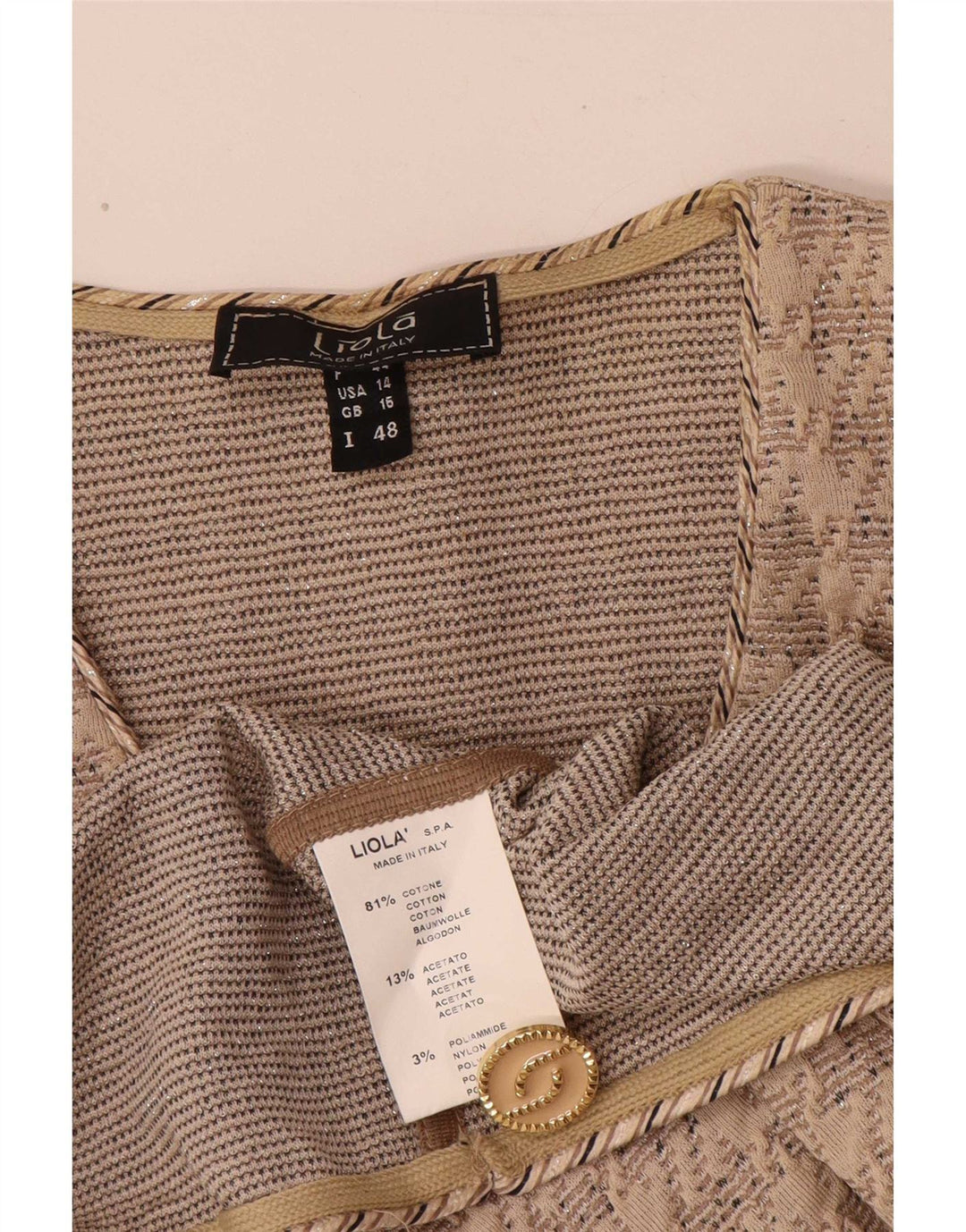 Giacca blazer da donna a 3 bottoni con maniche a 3/4 Liola UK 16 grande cotone beige