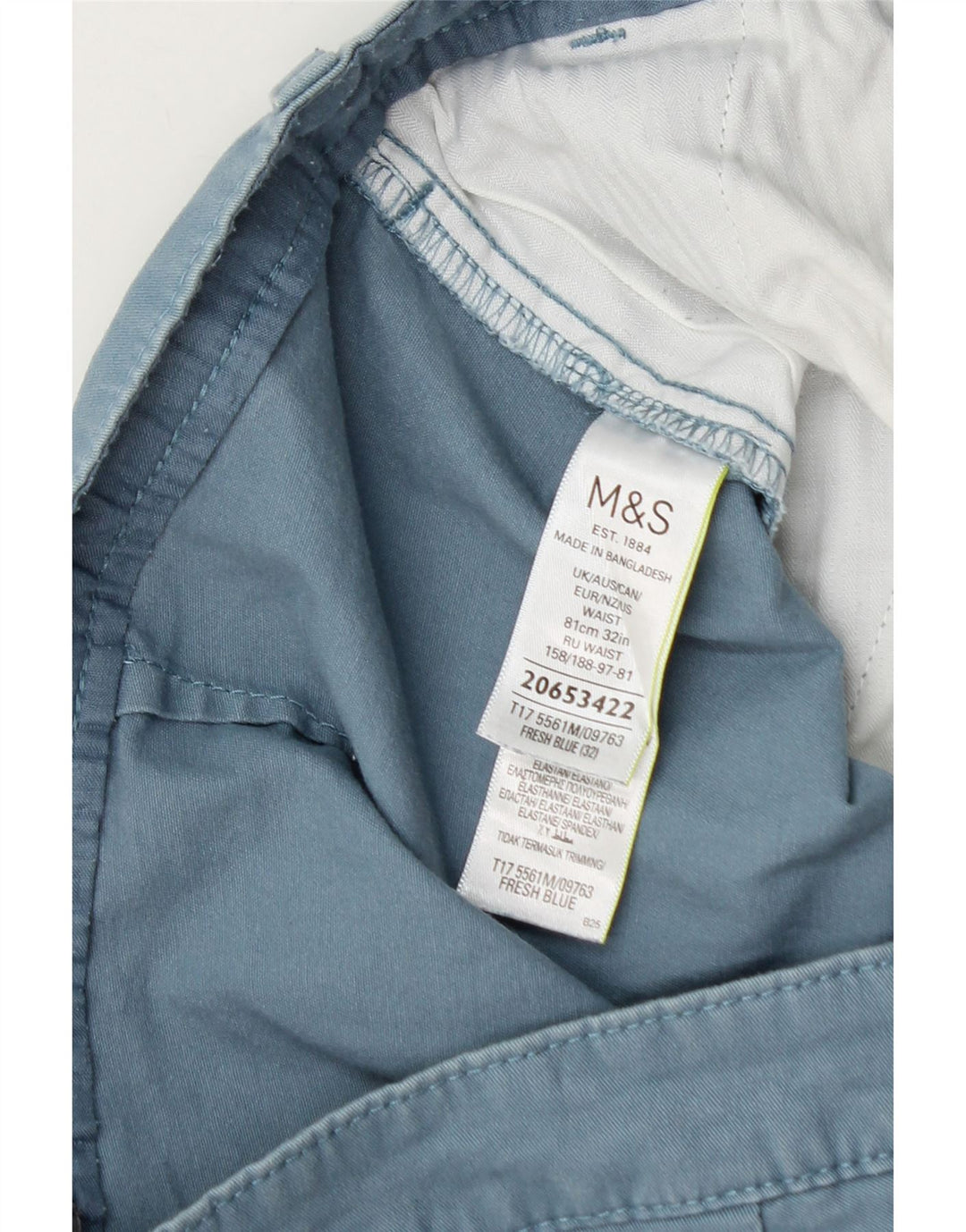 Pantaloncini chino da uomo Marks & Spencer W32 cotone blu medio