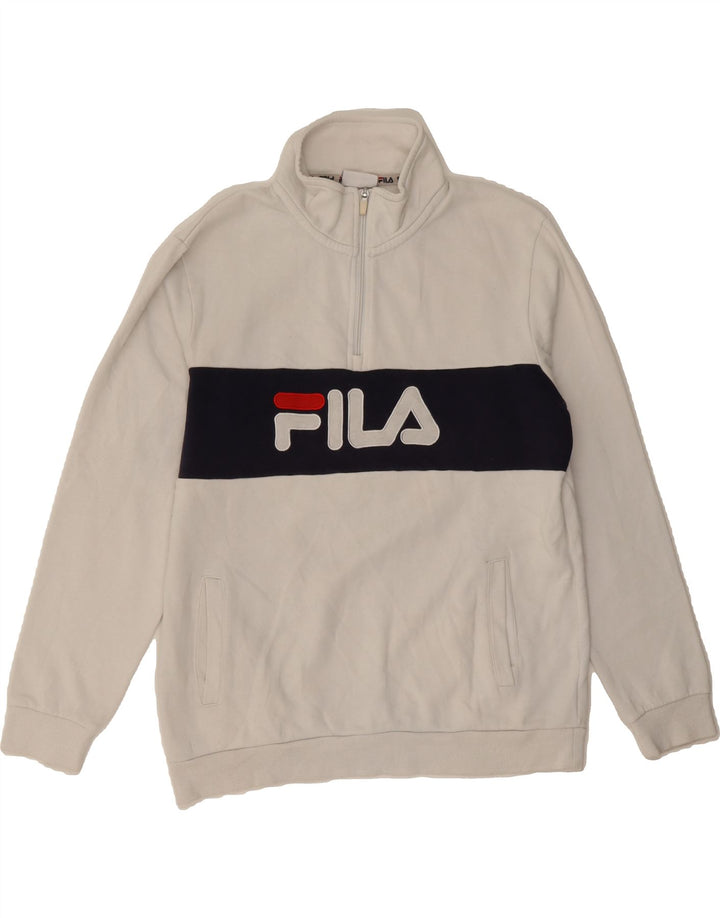 FILA Mens Graphic Zip Neck Hoodie Jumper Medium Off White Colourblock Vintage Fila and Second-Hand Fila from Messina Hembry 
