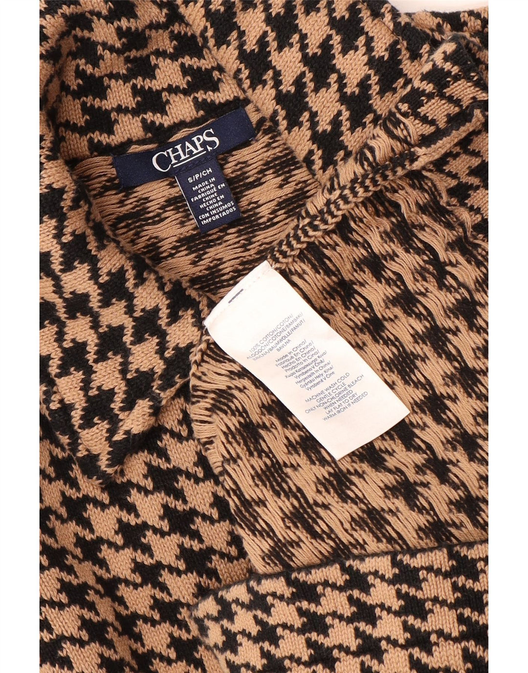 Maglione cardigan da donna CHAPS UK 10 piccolo cotone pied de poule beige