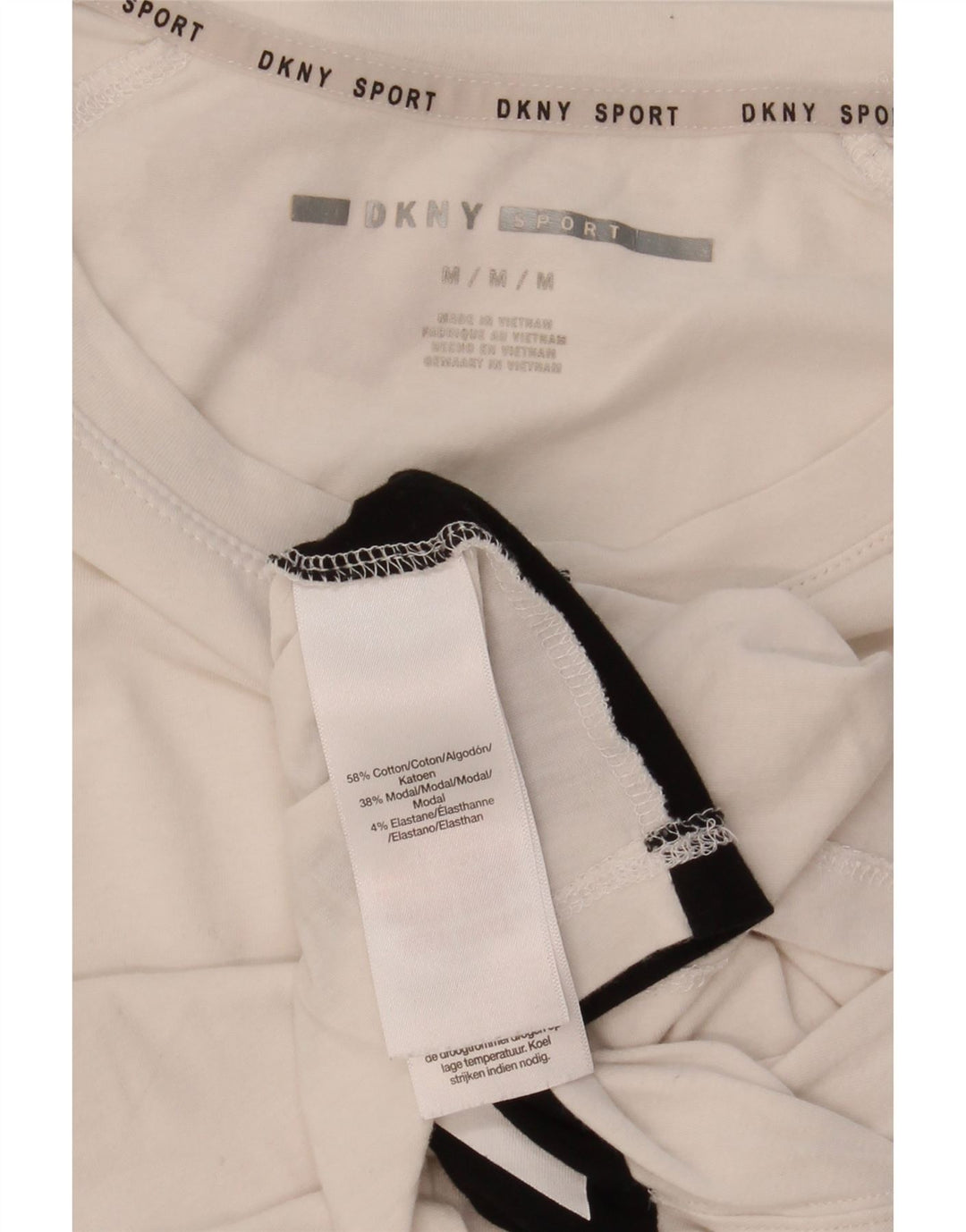 DKNY Womens Crop Graphic Top Long Sleeve UK 14 Medium White Cotton Vintage Dkny and Second-Hand Dkny from Messina Hembry 