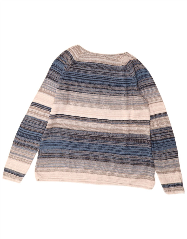 EDDIE BAUER Maglione da donna con scollo a V UK 18 XL a righe multicolore