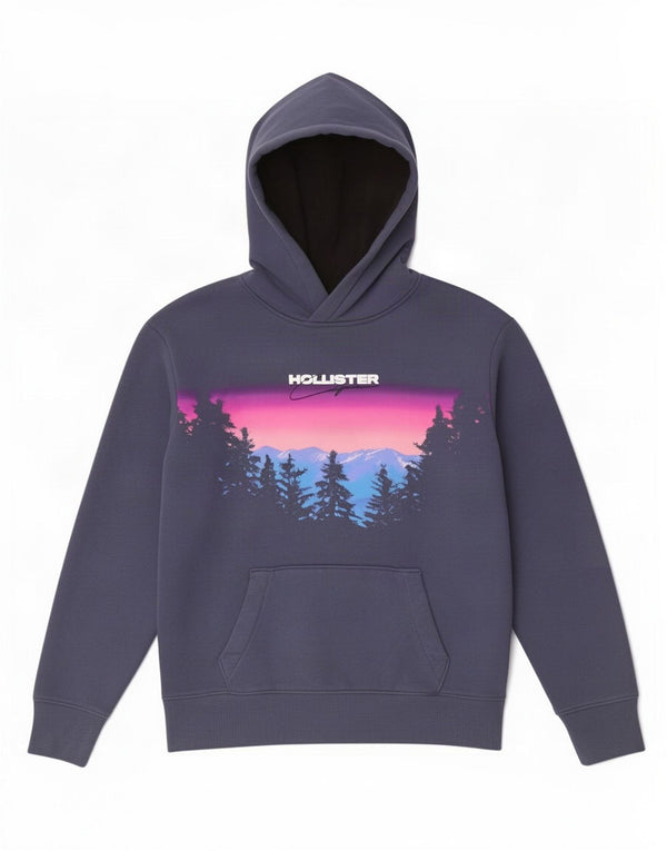 Felpa con cappuccio grafica da uomo Hollister Small in cotone blu navy
