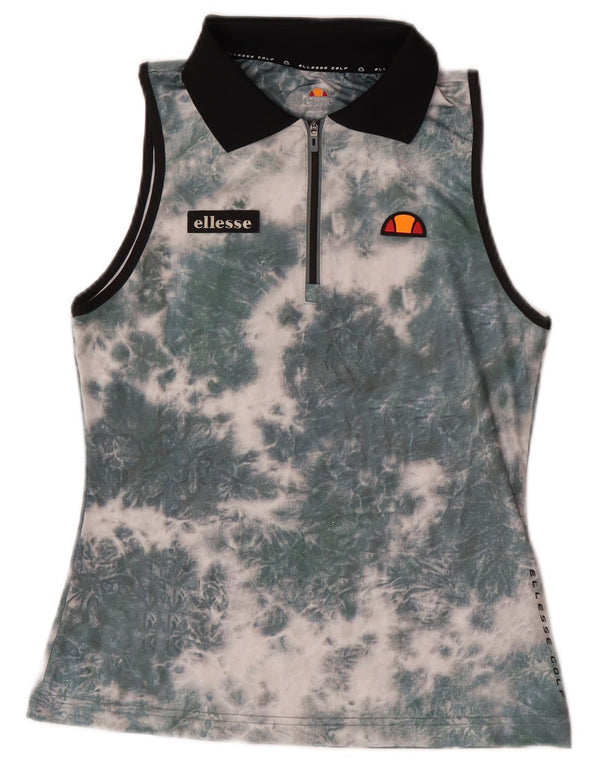 Polo Ellesse da donna senza maniche con collo e zip UK 8 Small Green Tie Dye