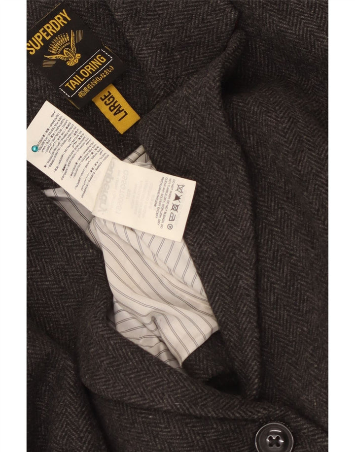 Giacca blazer da donna a 2 bottoni Superdry UK 14 grande lana a spina di pesce grigia