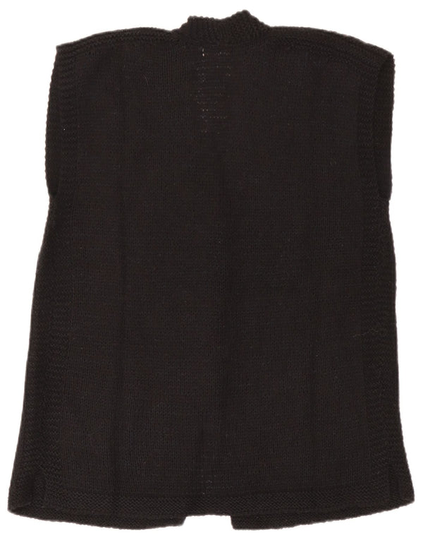 Maglione cardigan senza maniche con grafica vintage da donna UK 14 grande floreale nero