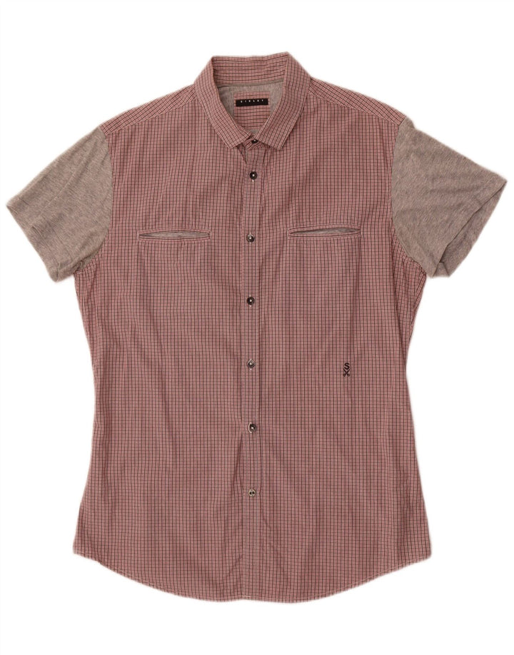 Camicia a maniche corte da uomo Sisley in cotone a quadri rossi grandi