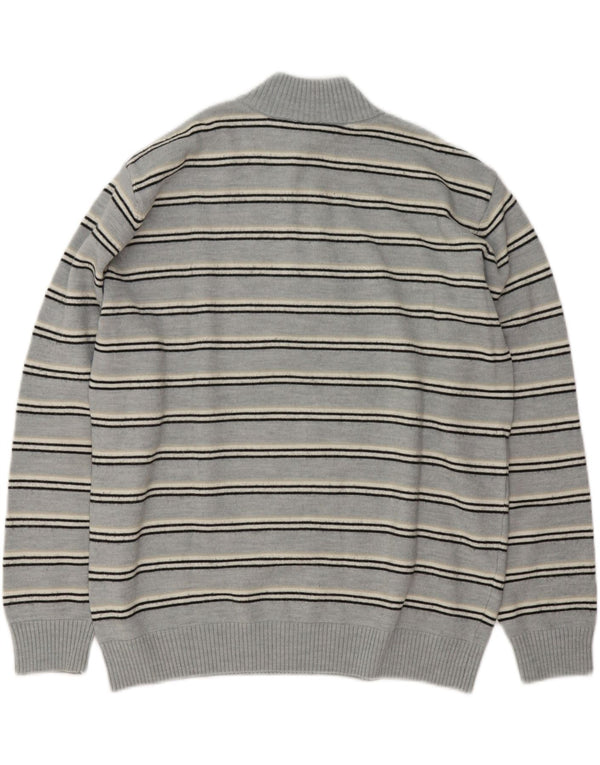 Maglione da uomo con zip e collo Lacoste taglia 5 grande in lana a righe blu