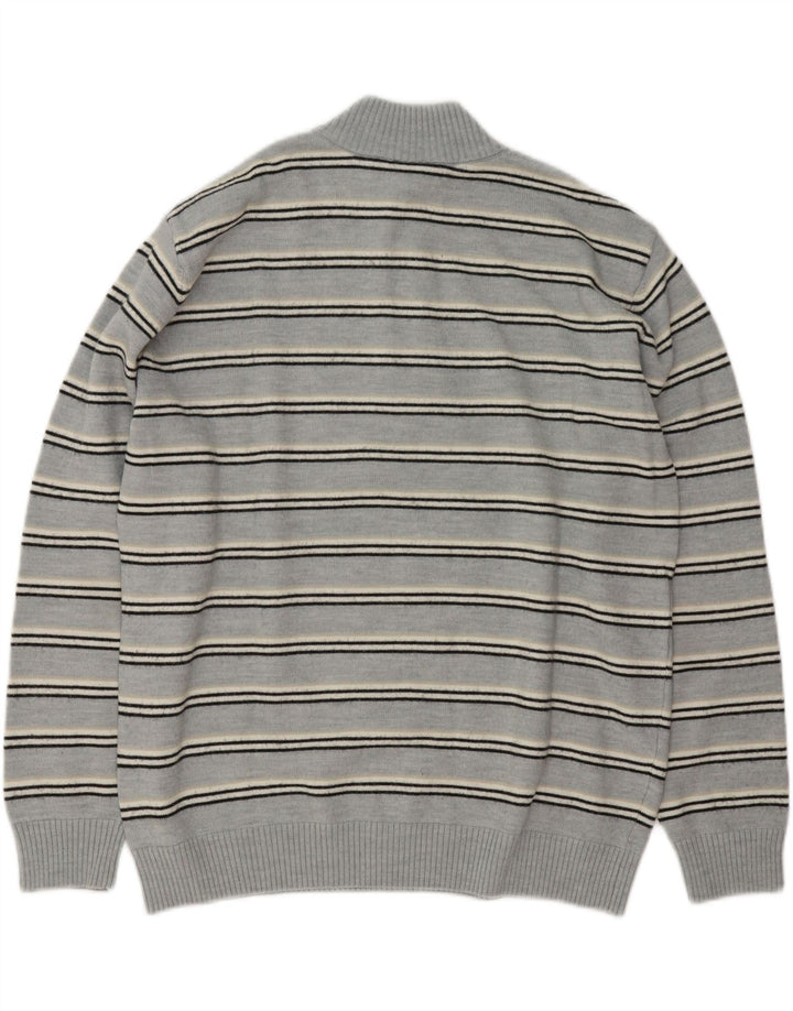 Maglione da uomo con zip e collo Lacoste taglia 5 grande in lana a righe blu