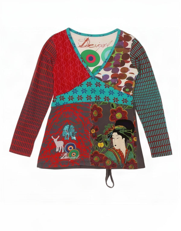 Desigual Maglietta grafica da donna a maniche lunghe UK 14 Grande floreale multicolore