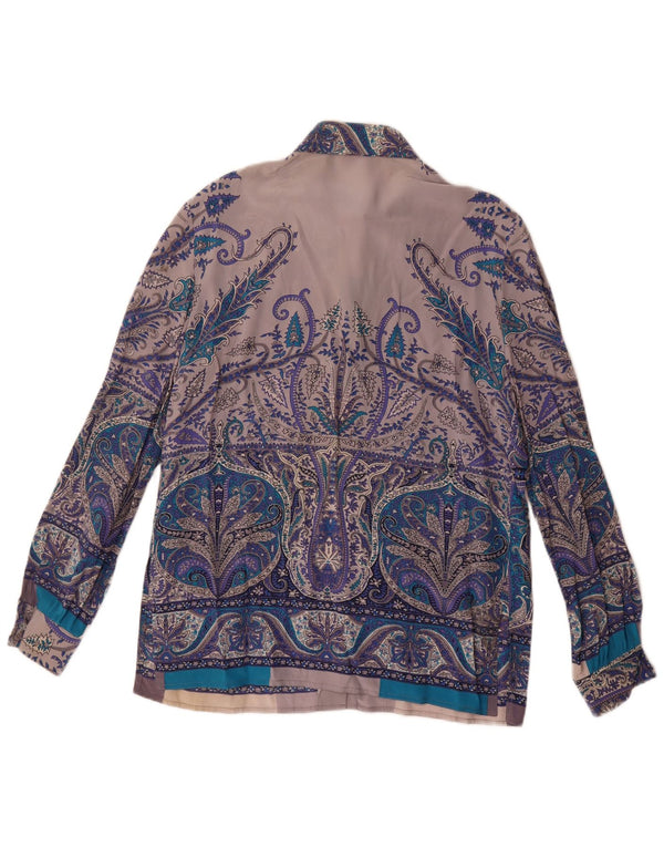 Camicetta camicia vintage da donna UK 16 grande seta cachemire blu