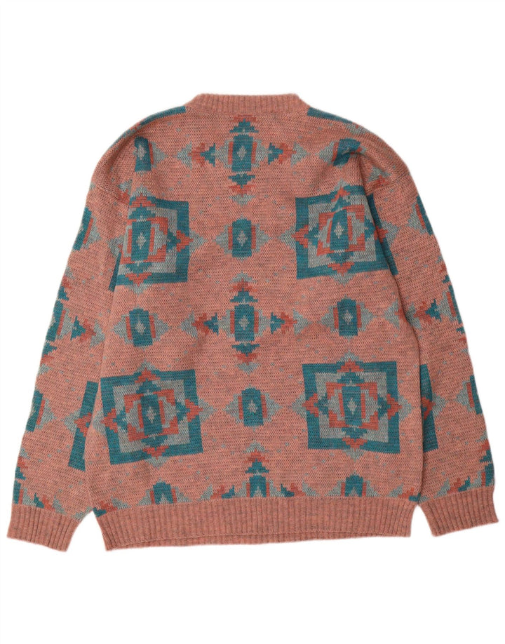 Maglione maglione girocollo da uomo vintage grande rosa geometrico