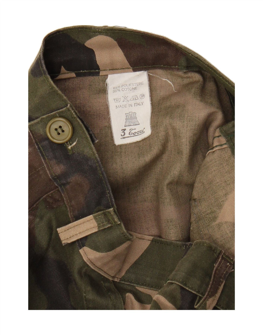 3 TORRI Mens Straight Cargo Trousers W32 L30 Khaki Camouflage Polyester Vintage 3 Torri and Second-Hand 3 Torri from Messina Hembry 