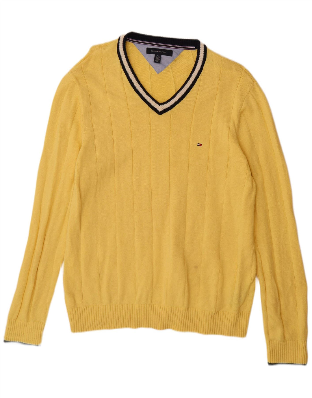 TOMMY HILFIGER Maglione da uomo con scollo a V XL in cotone giallo