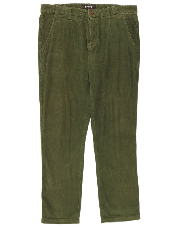 Pantaloni dritti da uomo in velluto a coste Farah W34 L32 in cotone verde
