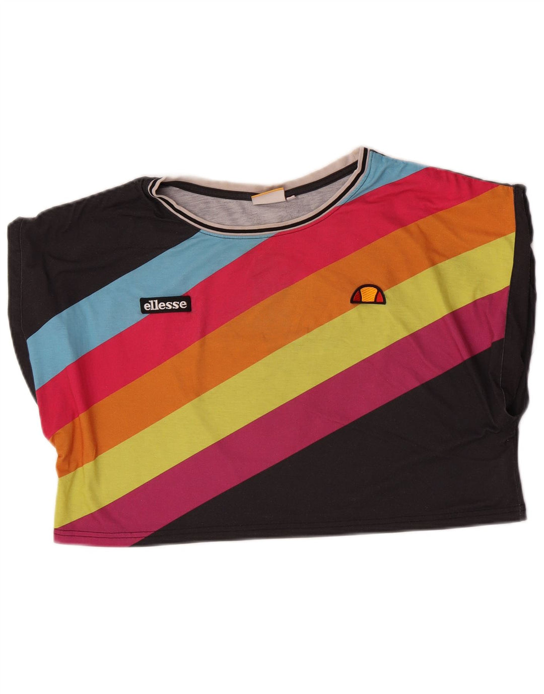 T-shirt grafica corta da donna Ellesse Top UK 14 Medium Black Striped