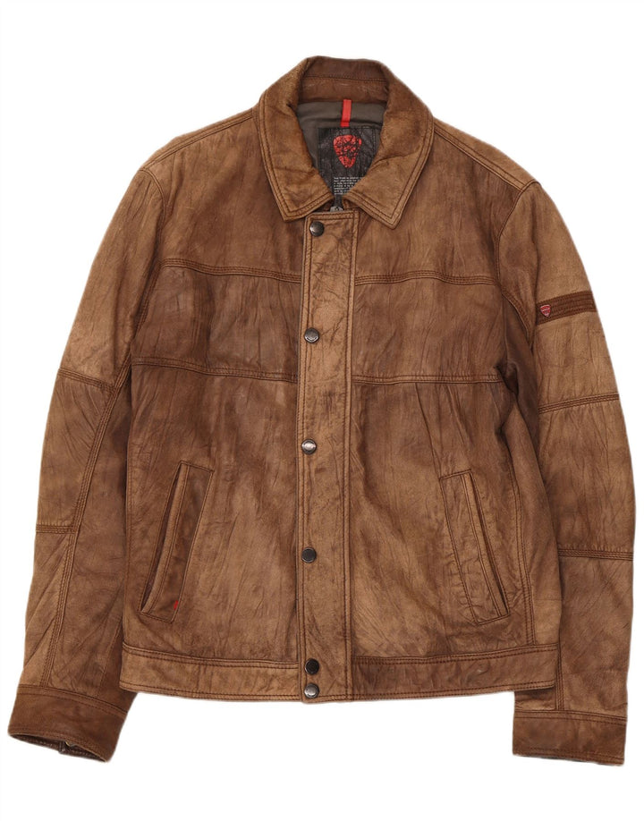 Giacca in pelle vintage da uomo IT 52 grande marrone